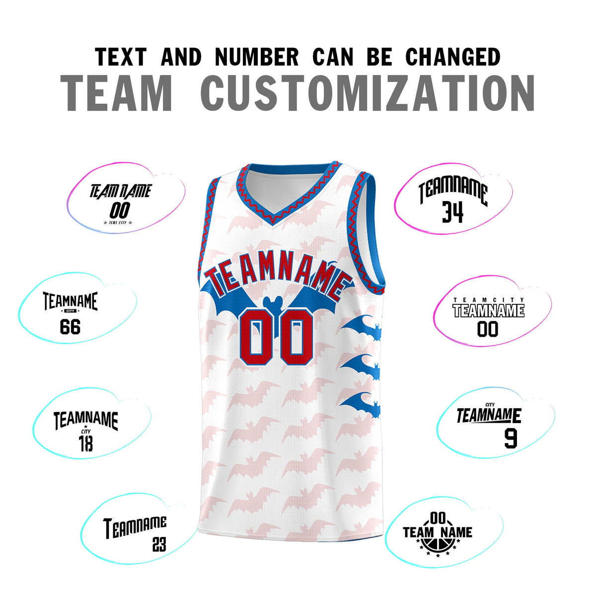 Custom White Red Royal Bat Pattern Halloween Basketball Jersey | For Men,For Kid,For Youth,Sublimation Printed,Perfect for Training,Perfect for Parties,Add Name and Numbern | KXKSHOP