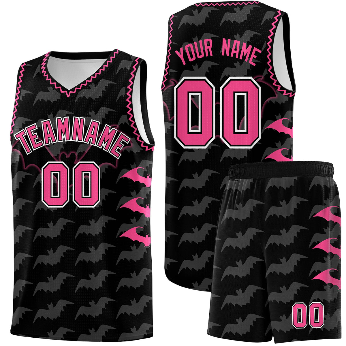 Custom Black Pink Bat Pattern Halloween Basketball Jersey | For Men,For Kid,For Youth,Sublimation Printed,Perfect for Training,Perfect for Parties,Add Name and Numbern | KXKSHOP
