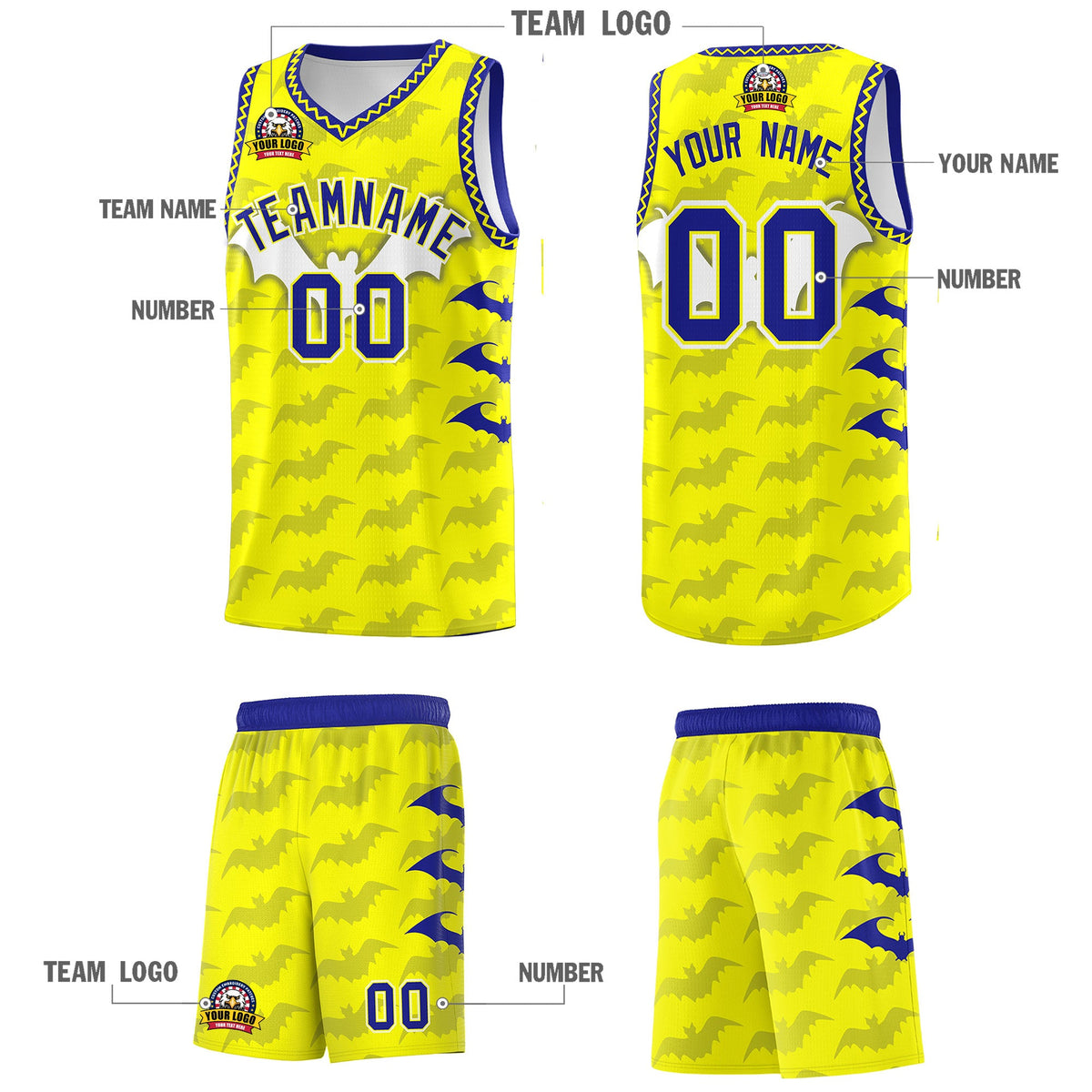 Custom Fluorescent Yellow Bat Pattern Halloween Basketball Jersey | For Men,For Kid,For Youth,Sublimation Printed,Perfect for Training,Perfect for Parties,Add Name and Numbern | KXKSHOP