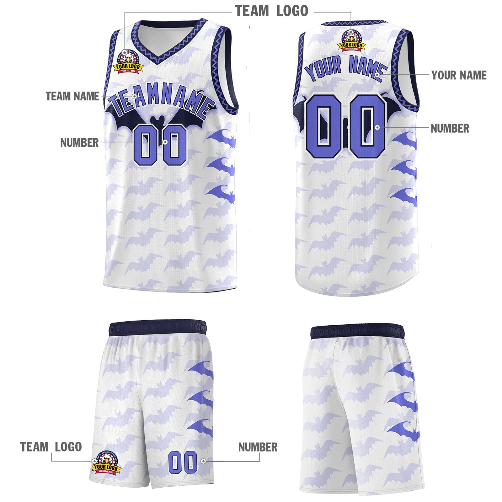 Custom White Purple Navy Bat Pattern Halloween Basketball Jersey | For Men,For Kid,For Youth,Sublimation Printed,Perfect for Training,Perfect for Parties,Add Name and Numbern | KXKSHOP