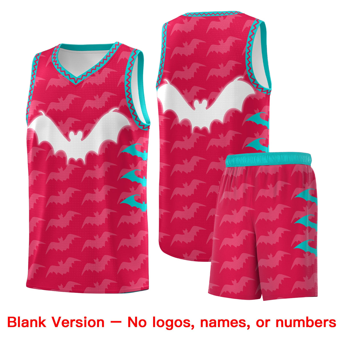 Custom Red White Aqua Bat Pattern Halloween Basketball Jersey | For Men,For Kid,For Youth,Sublimation Printed,Perfect for Training,Perfect for Parties,Add Name and Numbern | KXKSHOP