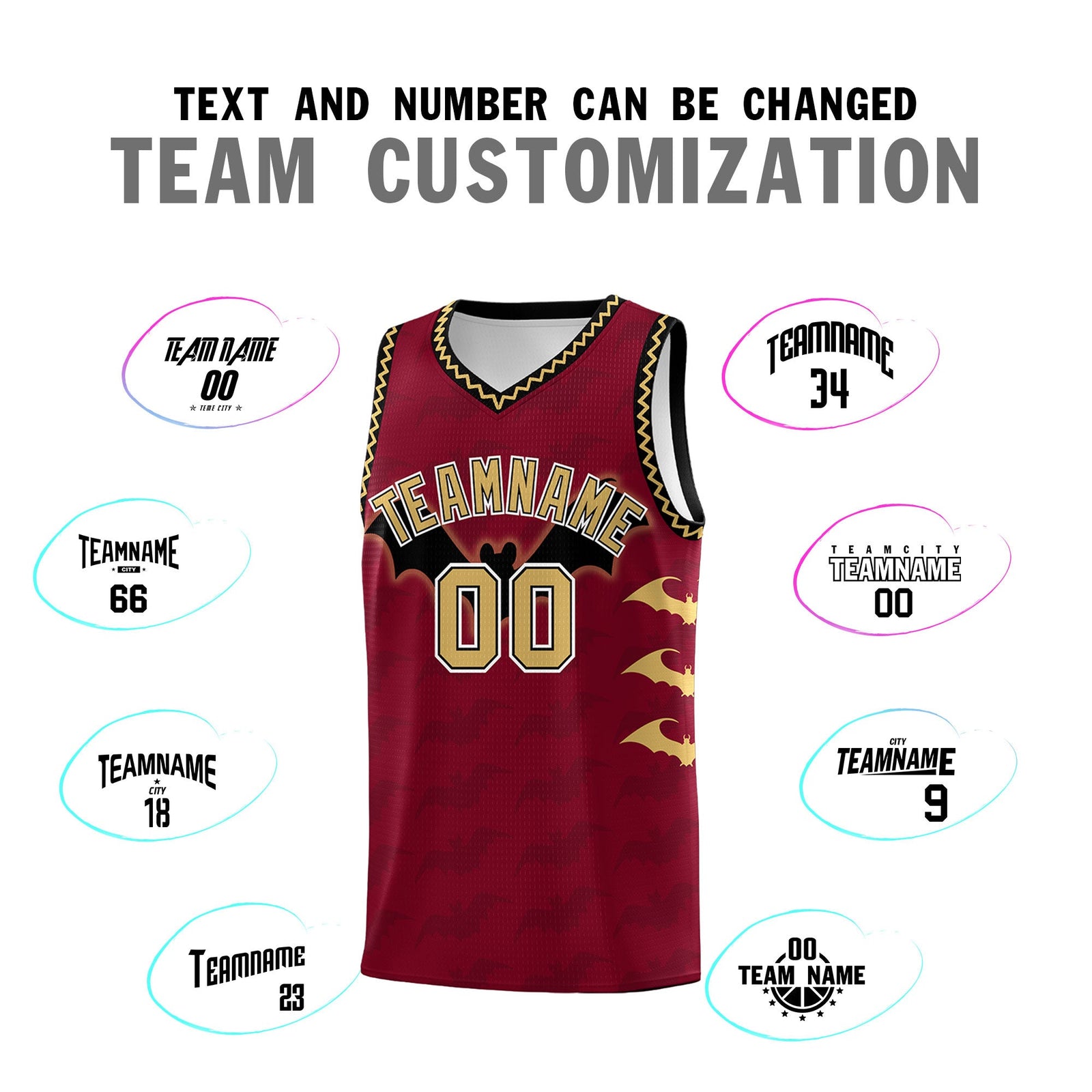 Custom Crimson Old Gold Bat Pattern Halloween Basketball Jersey | For Men,For Kid,For Youth,Sublimation Printed,Perfect for Training,Perfect for Parties,Add Name and Numbern | KXKSHOP