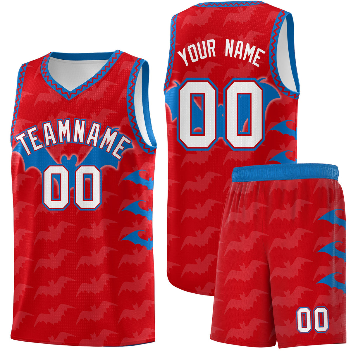 Custom Red Royal White Bat Pattern Halloween Basketball Jersey | For Men,For Kid,For Youth,Sublimation Printed,Perfect for Training,Perfect for Parties,Add Name and Numbern | KXKSHOP