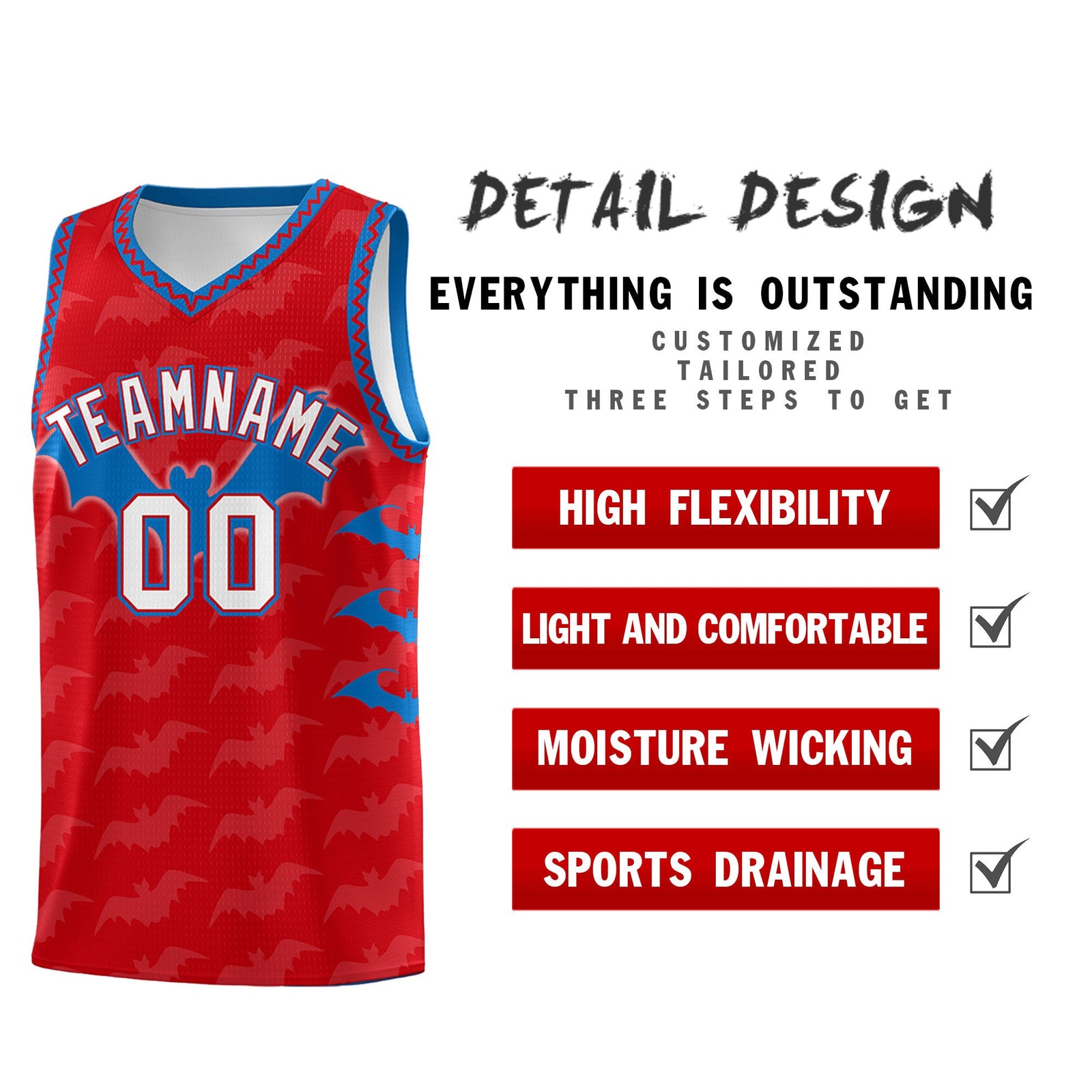 Custom Red Royal White Bat Pattern Halloween Basketball Jersey | For Men,For Kid,For Youth,Sublimation Printed,Perfect for Training,Perfect for Parties,Add Name and Numbern | KXKSHOP