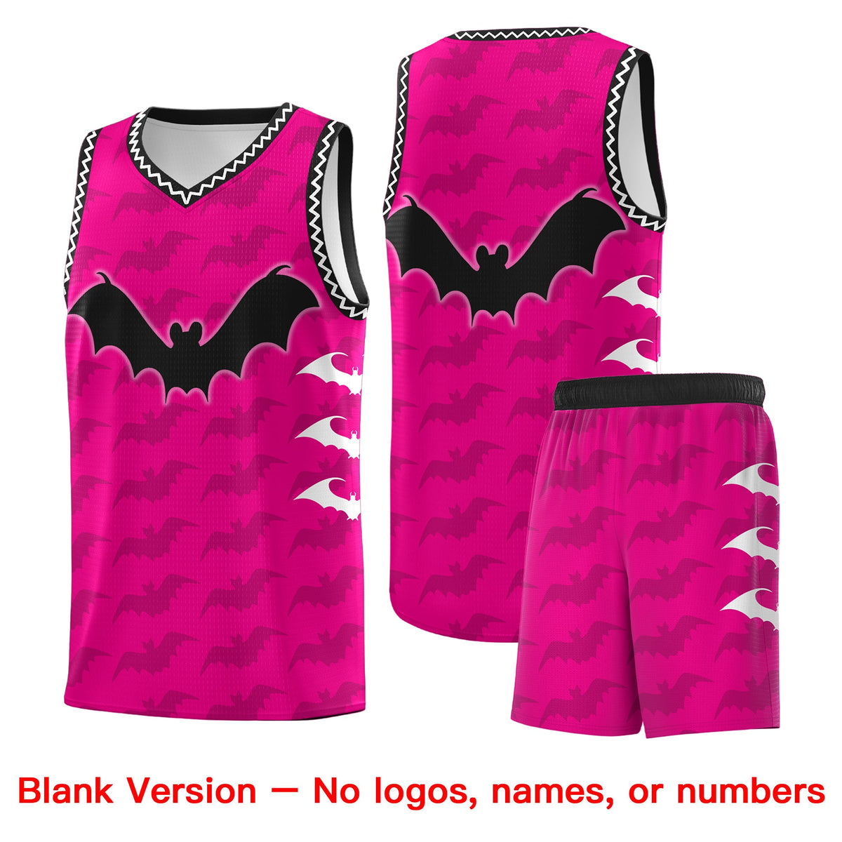 Custom Pink White Black Bat Pattern Halloween Basketball Jersey | For Men,For Kid,For Youth,Sublimation Printed,Perfect for Training,Perfect for Parties,Add Name and Numbern | KXKSHOP