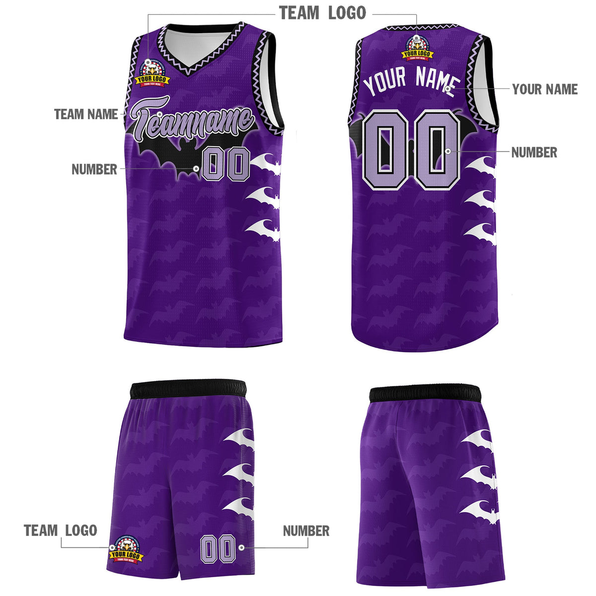 Custom Purple Light Purple Bat Pattern Halloween Basketball Jersey | For Men,For Kid,For Youth,Sublimation Printed,Perfect for Training,Perfect for Parties,Add Name and Numbern | KXKSHOP