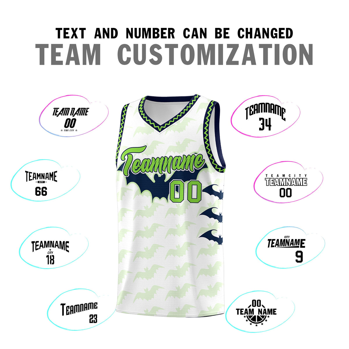 Custom White Fluorescent Green Navy Bat Pattern Halloween Basketball Jersey | For Men,For Kid,For Youth,Sublimation Printed,Perfect for Training,Perfect for Parties,Add Name and Numbern | KXKSHOP