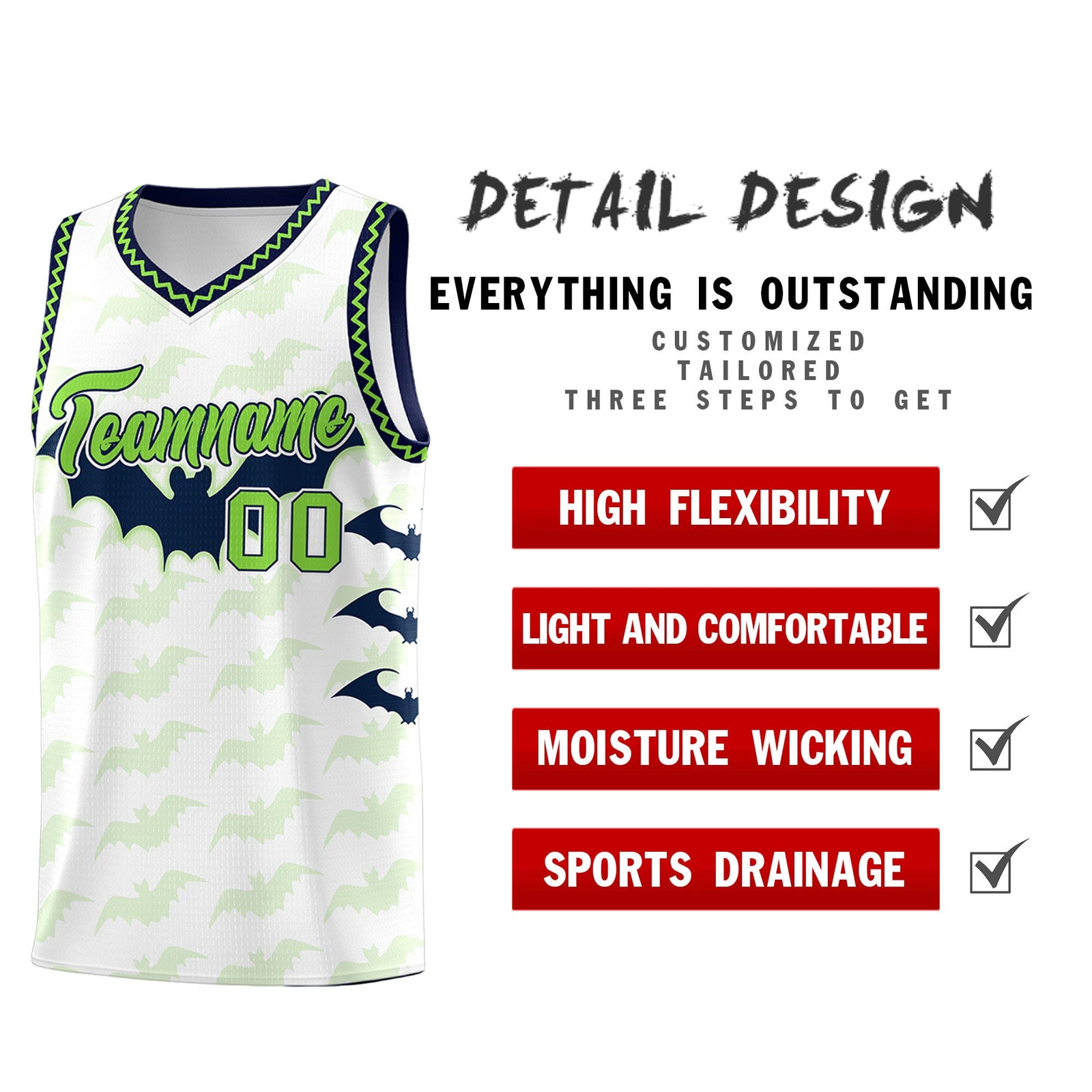 Custom White Fluorescent Green Navy Bat Pattern Halloween Basketball Jersey | For Men,For Kid,For Youth,Sublimation Printed,Perfect for Training,Perfect for Parties,Add Name and Numbern | KXKSHOP