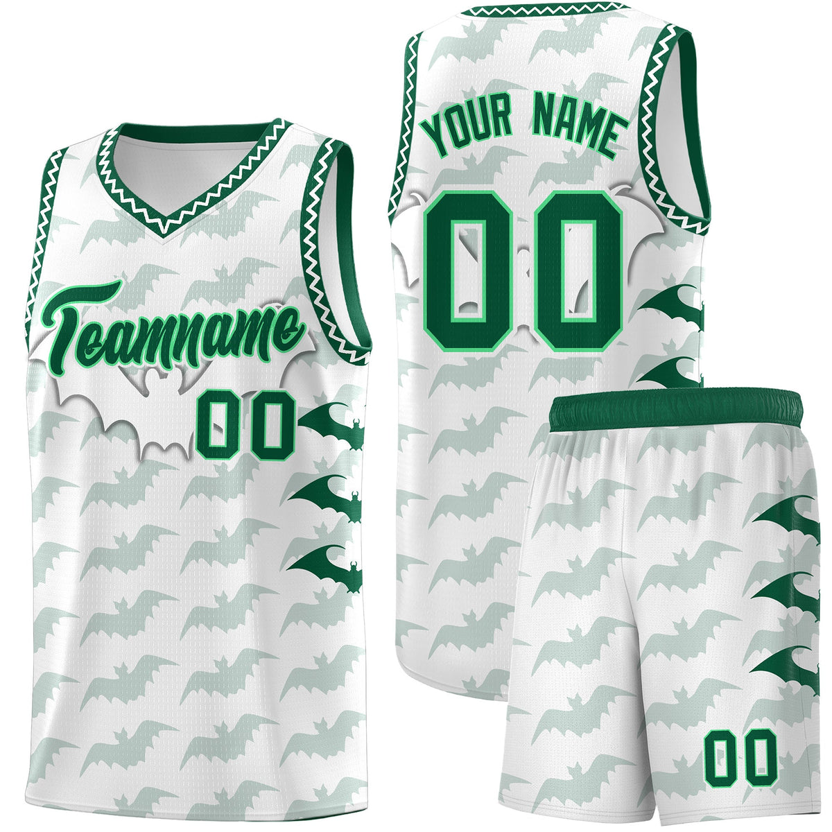Custom White Kelly Green Bat Pattern Halloween Basketball Jersey | For Men,For Kid,For Youth,Sublimation Printed,Perfect for Training,Perfect for Parties,Add Name and Numbern | KXKSHOP