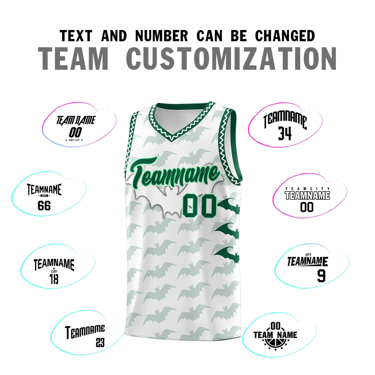 Custom White Kelly Green Bat Pattern Halloween Basketball Jersey | For Men,For Kid,For Youth,Sublimation Printed,Perfect for Training,Perfect for Parties,Add Name and Numbern | KXKSHOP