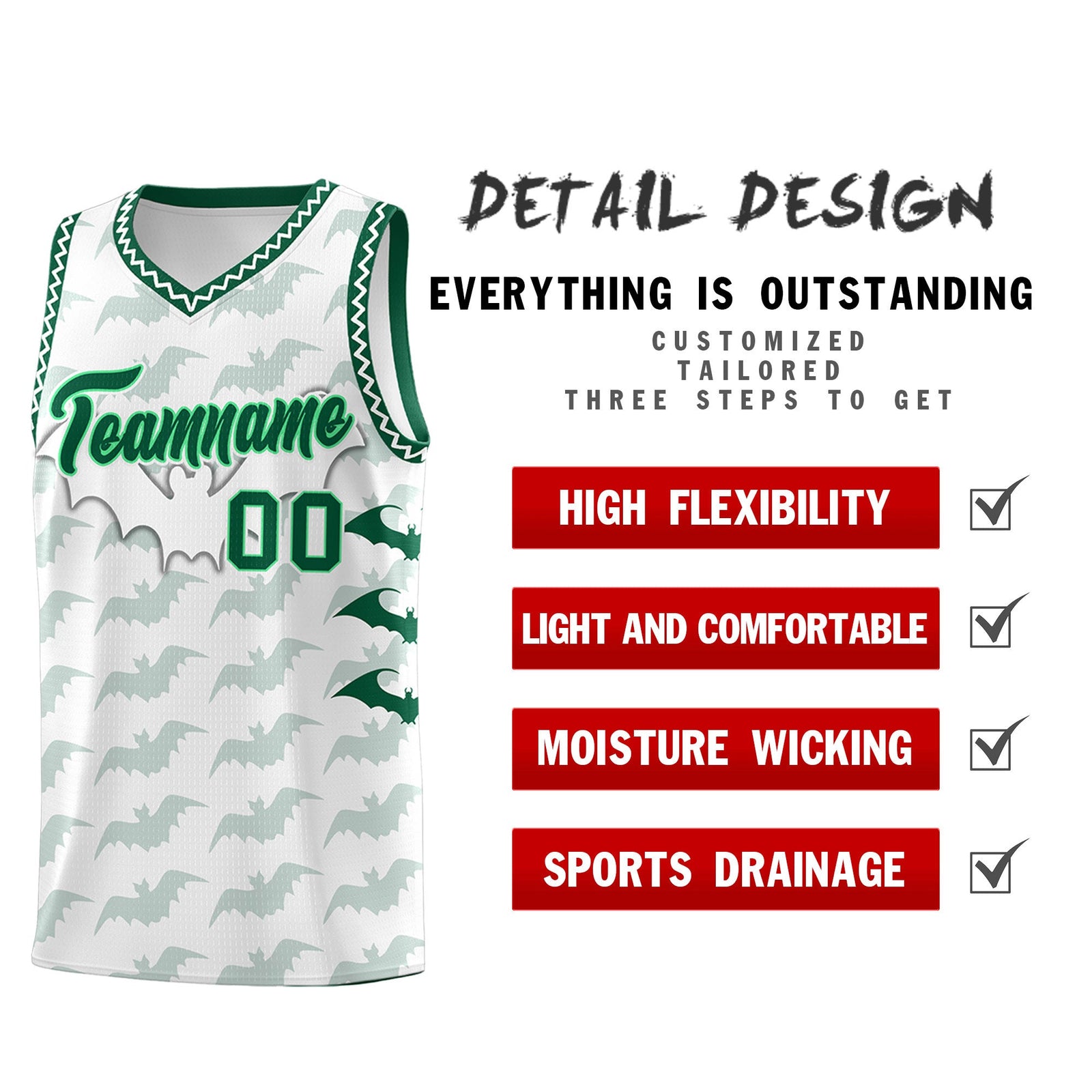 Custom White Kelly Green Bat Pattern Halloween Basketball Jersey | For Men,For Kid,For Youth,Sublimation Printed,Perfect for Training,Perfect for Parties,Add Name and Numbern | KXKSHOP