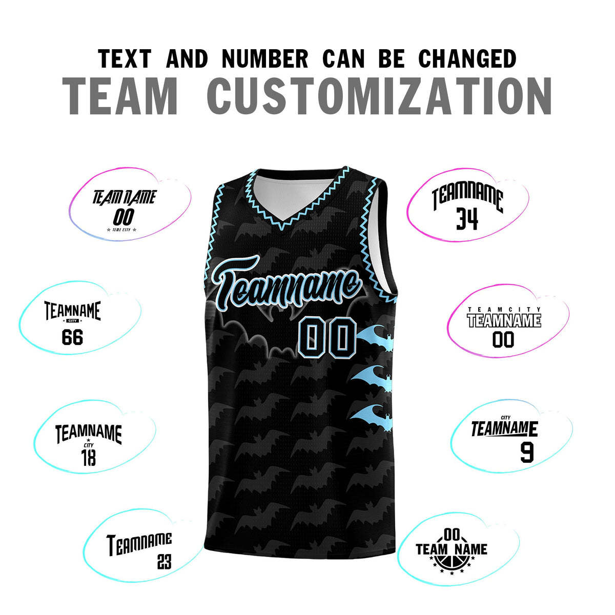 Custom Black Light Blue Bat Pattern Halloween Basketball Jersey | For Men,For Kid,For Youth,Sublimation Printed,Perfect for Training,Perfect for Parties,Add Name and Numbern | KXKSHOP