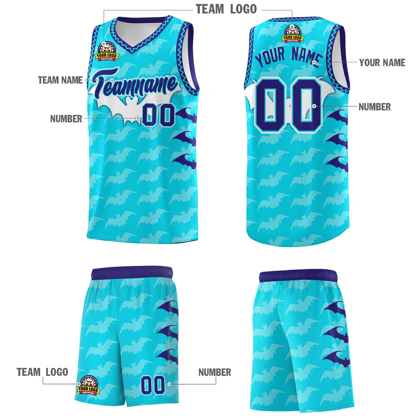 Custom Sky Blue Bat Pattern Halloween Basketball Jersey | For Men,For Kid,For Youth,Sublimation Printed,Perfect for Training,Perfect for Parties,Add Name and Numbern | KXKSHOP