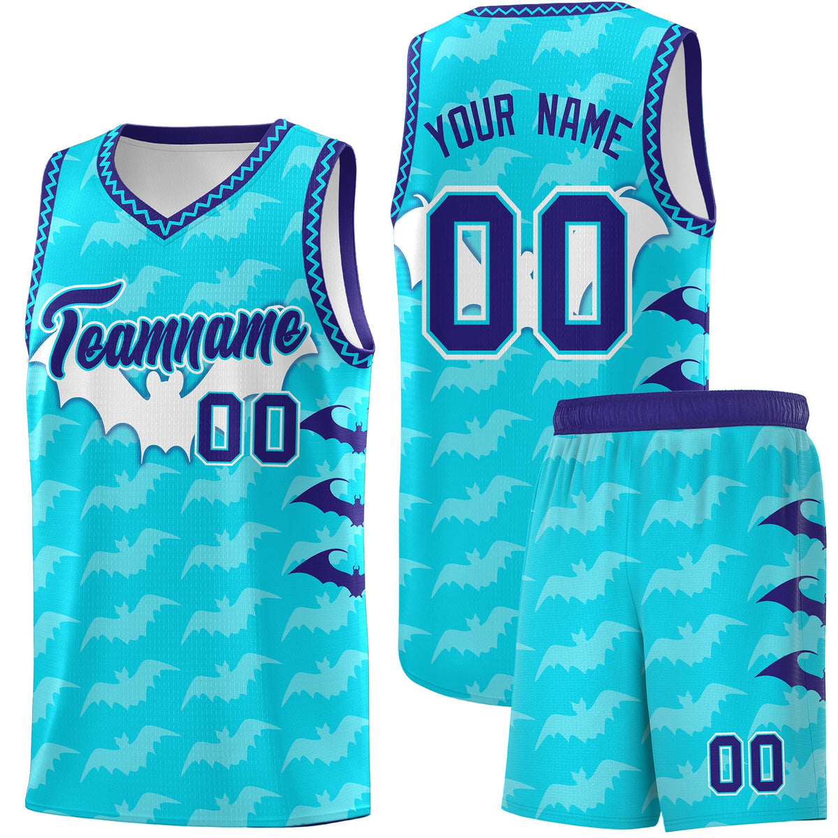 Custom Sky Blue Bat Pattern Halloween Basketball Jersey | For Men,For Kid,For Youth,Sublimation Printed,Perfect for Training,Perfect for Parties,Add Name and Numbern | KXKSHOP