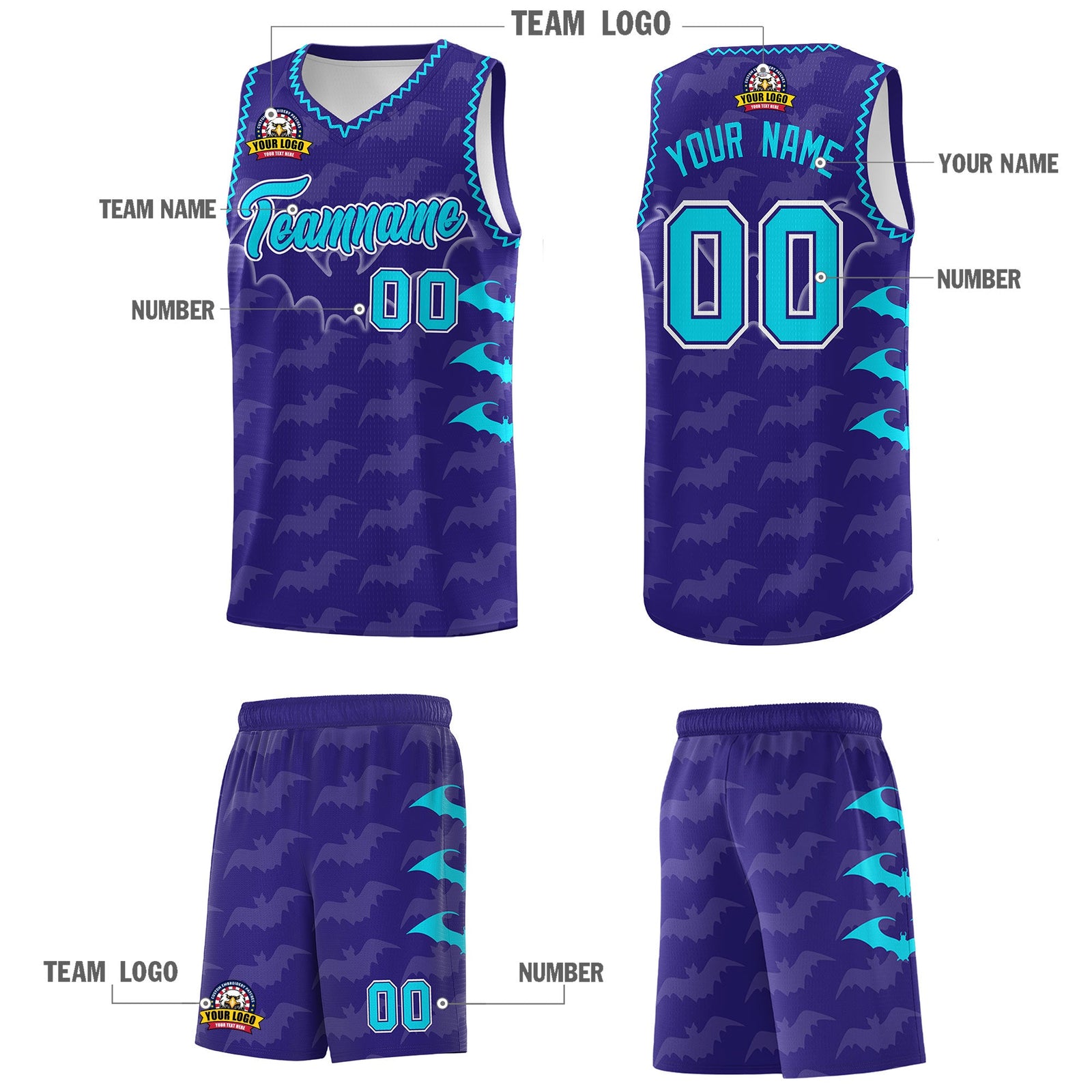 Custom Royal Sky Blue Bat Pattern Halloween Basketball Jersey | For Men,For Kid,For Youth,Sublimation Printed,Perfect for Training,Perfect for Parties,Add Name and Numbern | KXKSHOP