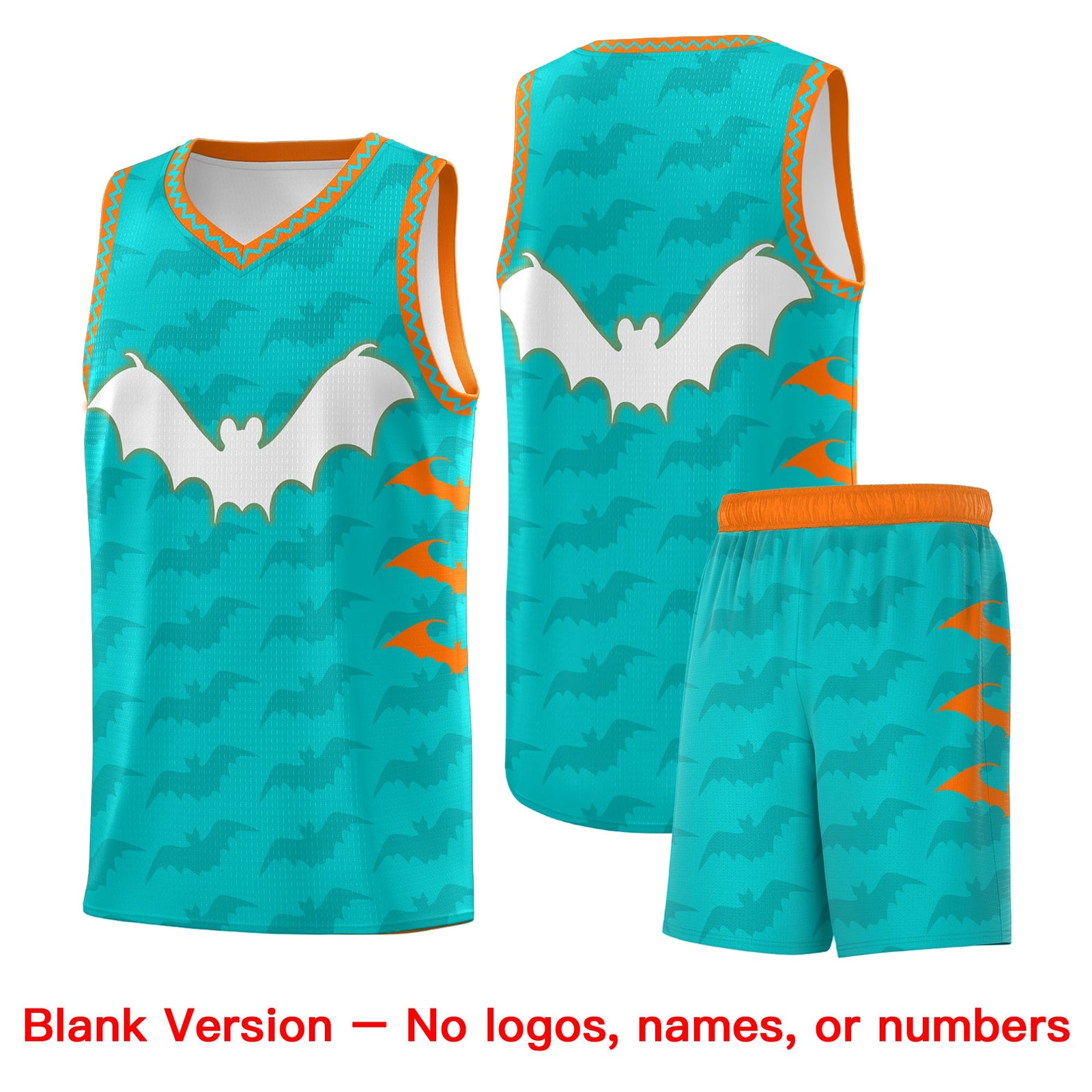 Custom Aqua Orange Bat Pattern Halloween Basketball Jersey | For Men,For Kid,For Youth,Sublimation Printed,Perfect for Training,Perfect for Parties,Add Name and Numbern | KXKSHOP
