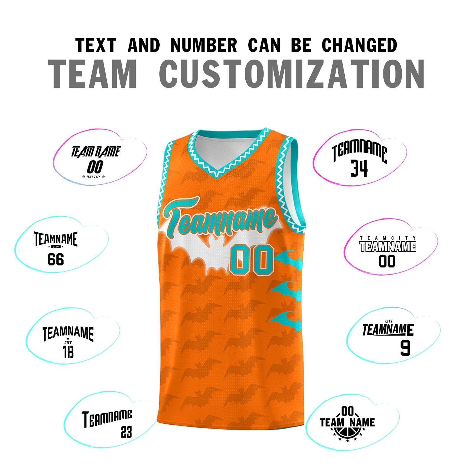 Custom Orange Aqua Bat Pattern Halloween Basketball Jersey | For Men,For Kid,For Youth,Sublimation Printed,Perfect for Training,Perfect for Parties,Add Name and Numbern | KXKSHOP