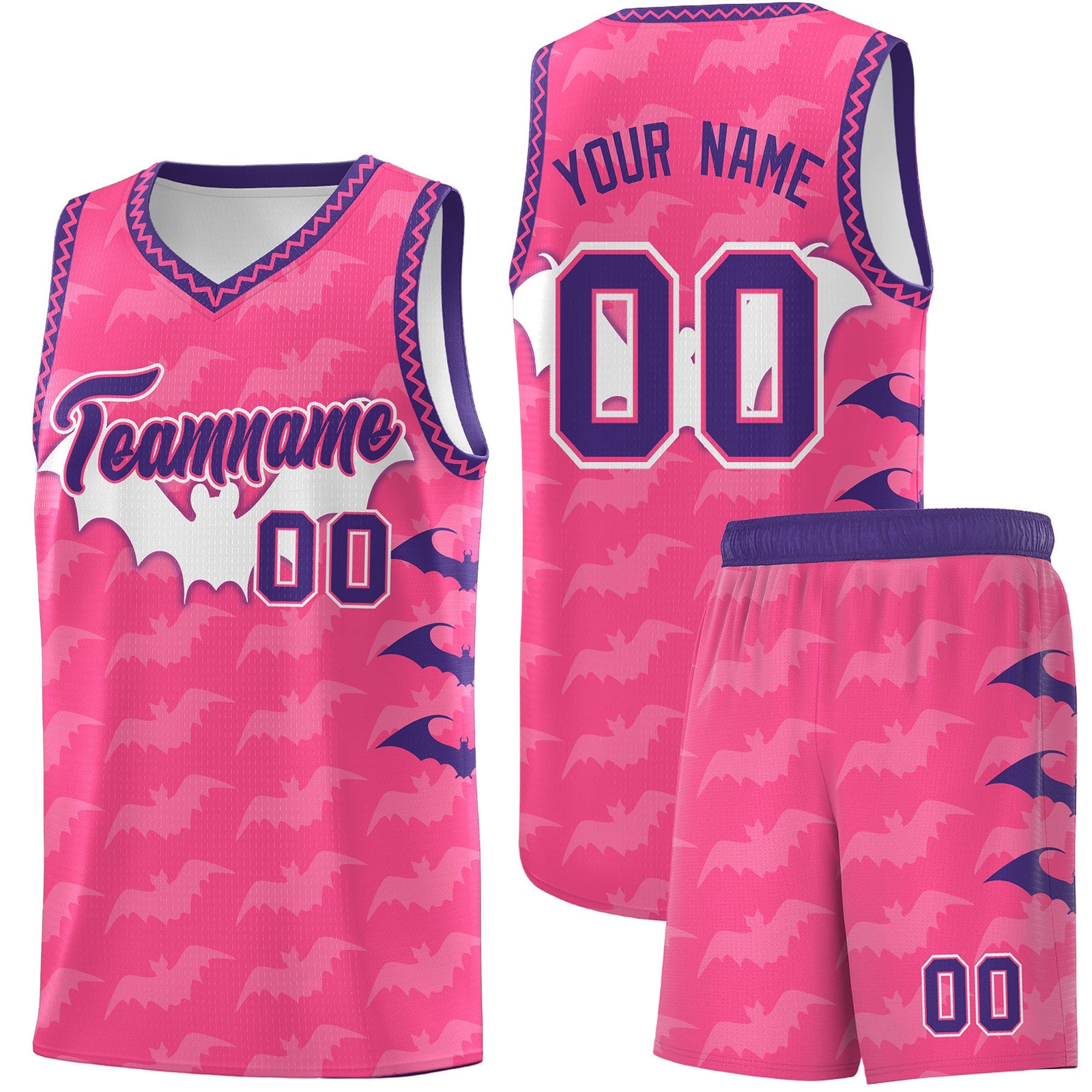 Custom Pink Purple Bat Pattern Halloween Basketball Jersey | For Men,For Kid,For Youth,Sublimation Printed,Perfect for Training,Perfect for Parties,Add Name and Numbern | KXKSHOP