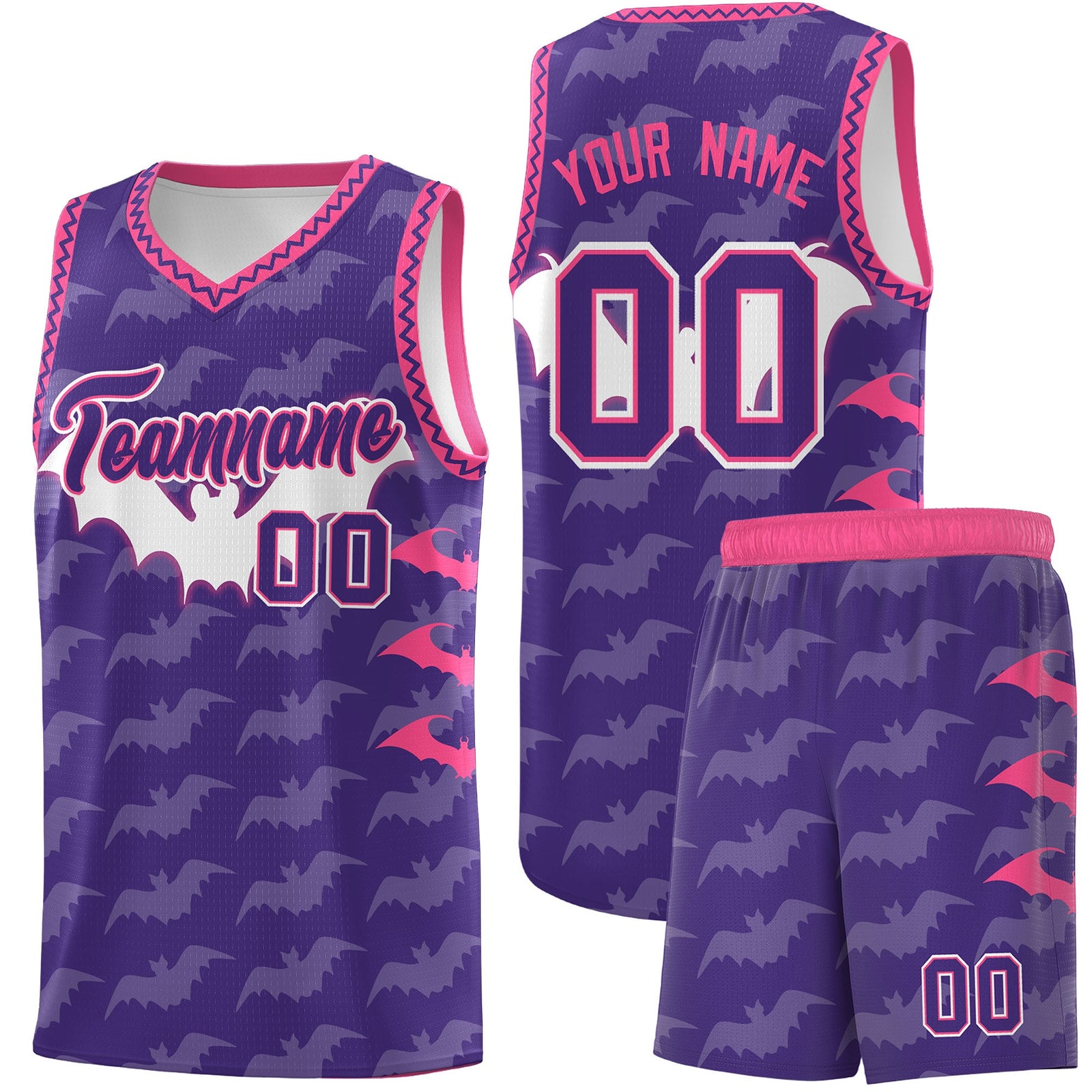 Custom Purple White Pink Bat Pattern Halloween Basketball Jersey | For Men,For Kid,For Youth,Sublimation Printed,Perfect for Training,Perfect for Parties,Add Name and Numbern | KXKSHOP