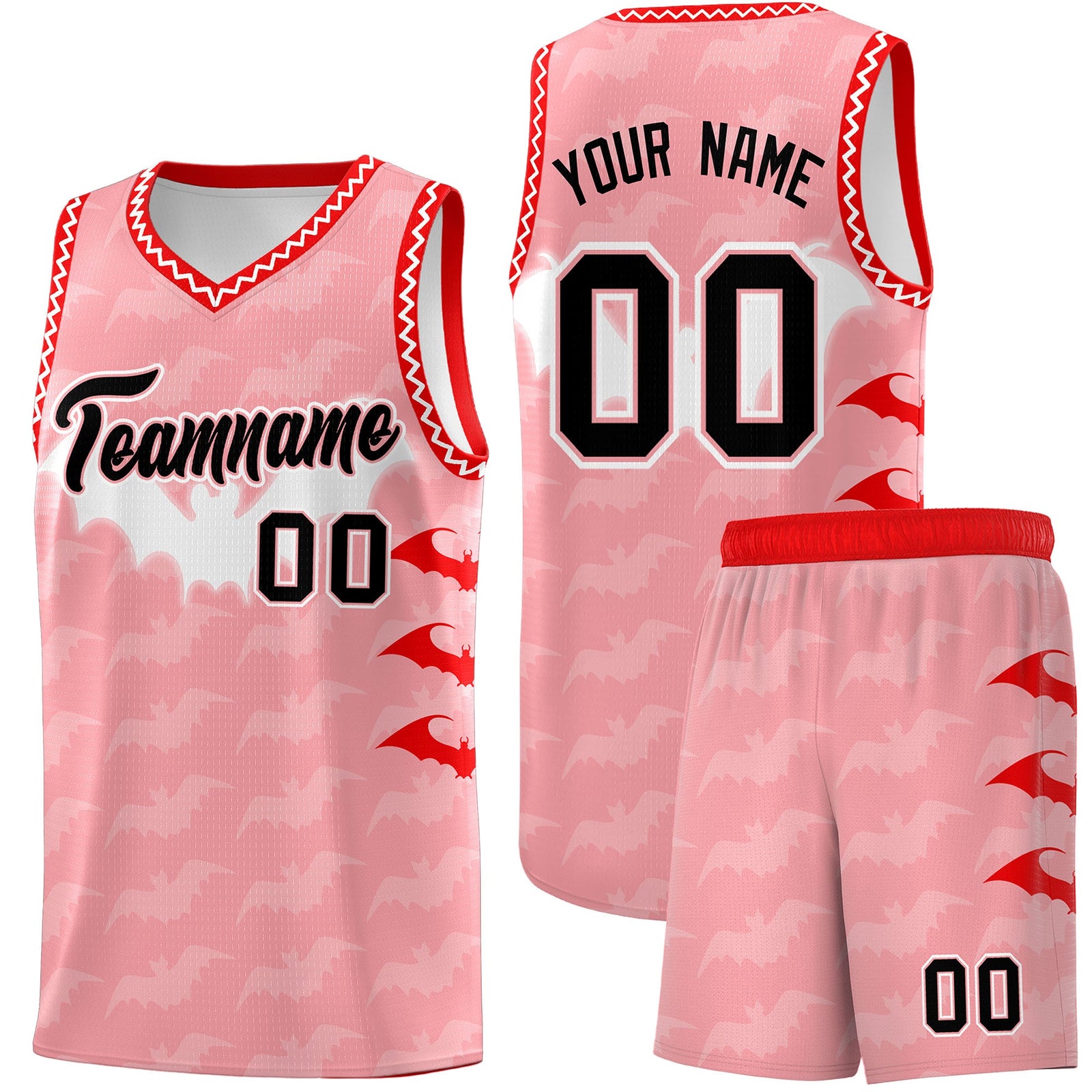 Custom Light Pink White Bat Pattern Halloween Basketball Jersey | For Men,For Kid,For Youth,Sublimation Printed,Perfect for Training,Perfect for Parties,Add Name and Numbern | KXKSHOP
