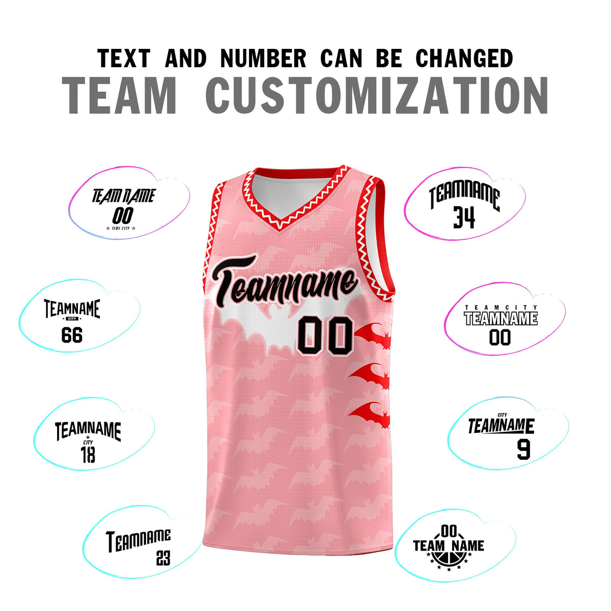 Custom Light Pink White Bat Pattern Halloween Basketball Jersey | For Men,For Kid,For Youth,Sublimation Printed,Perfect for Training,Perfect for Parties,Add Name and Numbern | KXKSHOP