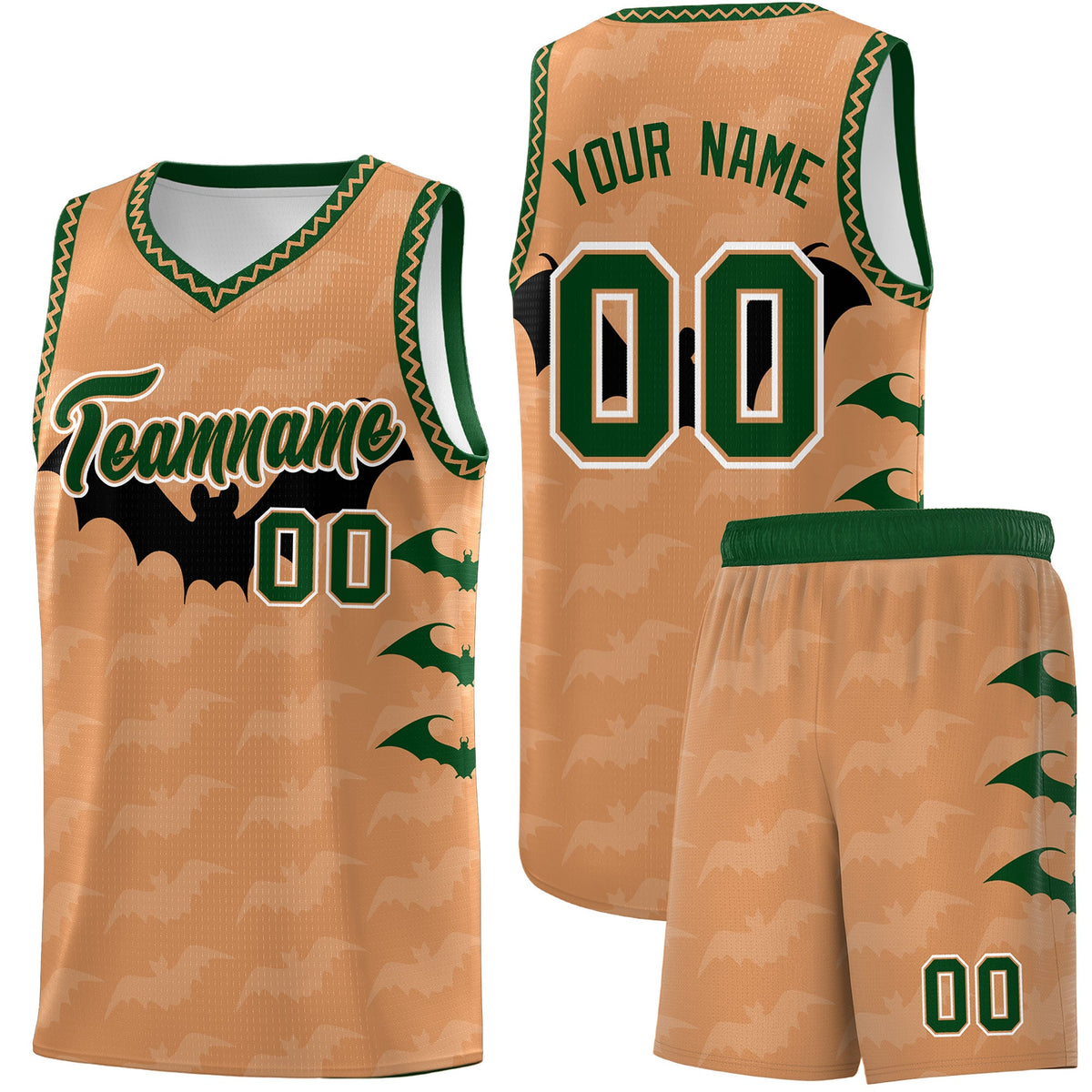 Custom Buckskin Brown Bat Pattern Halloween Basketball Jersey | For Men,For Kid,For Youth,Sublimation Printed,Perfect for Training,Perfect for Parties,Add Name and Numbern | KXKSHOP