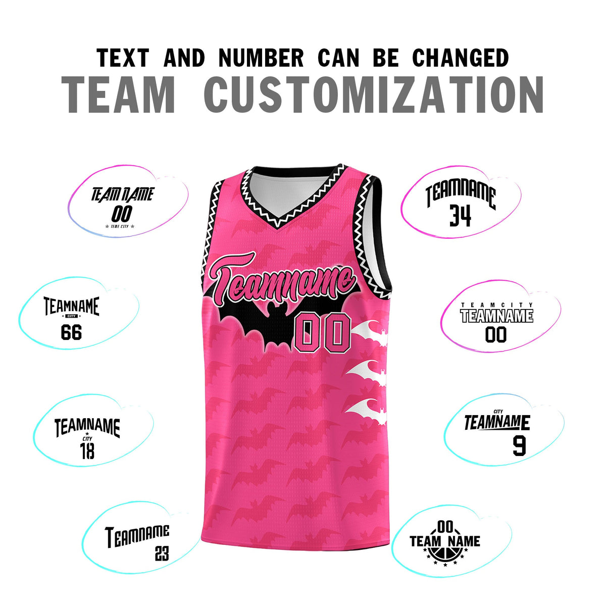Custom Pink Black White Bat Pattern Halloween Basketball Jersey | For Men,For Kid,For Youth,Sublimation Printed,Perfect for Training,Perfect for Parties,Add Name and Numbern | KXKSHOP