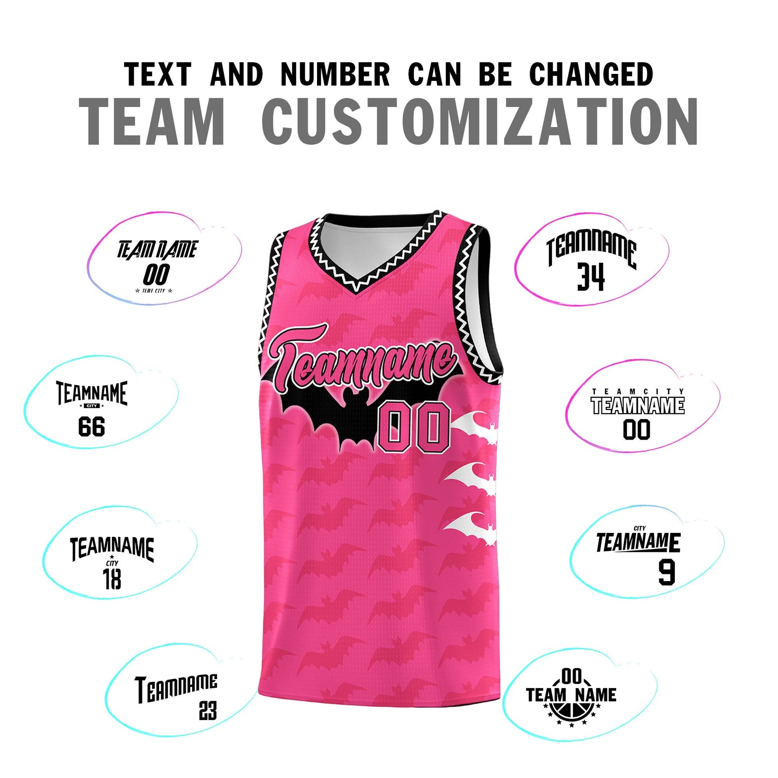 Custom Pink Black White Bat Pattern Halloween Basketball Jersey | For Men,For Kid,For Youth,Sublimation Printed,Perfect for Training,Perfect for Parties,Add Name and Numbern | KXKSHOP