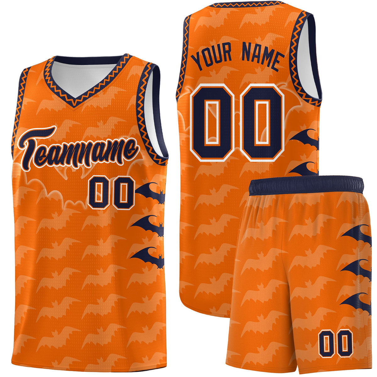Custom Orange Navy White Bat Pattern Halloween Basketball Jersey | For Men,For Kid,For Youth,Sublimation Printed,Perfect for Training,Perfect for Parties,Add Name and Numbern | KXKSHOP