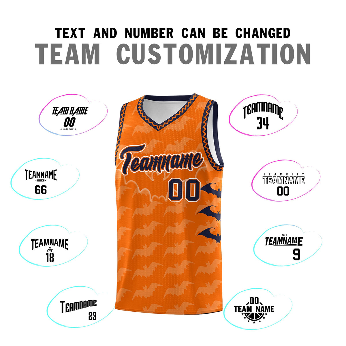 Custom Orange Navy White Bat Pattern Halloween Basketball Jersey | For Men,For Kid,For Youth,Sublimation Printed,Perfect for Training,Perfect for Parties,Add Name and Numbern | KXKSHOP