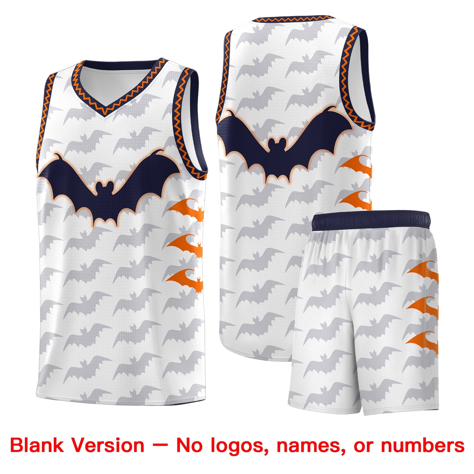 Custom White Orange Navy Bat Pattern Halloween Basketball Jersey | For Men,For Kid,For Youth,Sublimation Printed,Perfect for Training,Perfect for Parties,Add Name and Numbern | KXKSHOP
