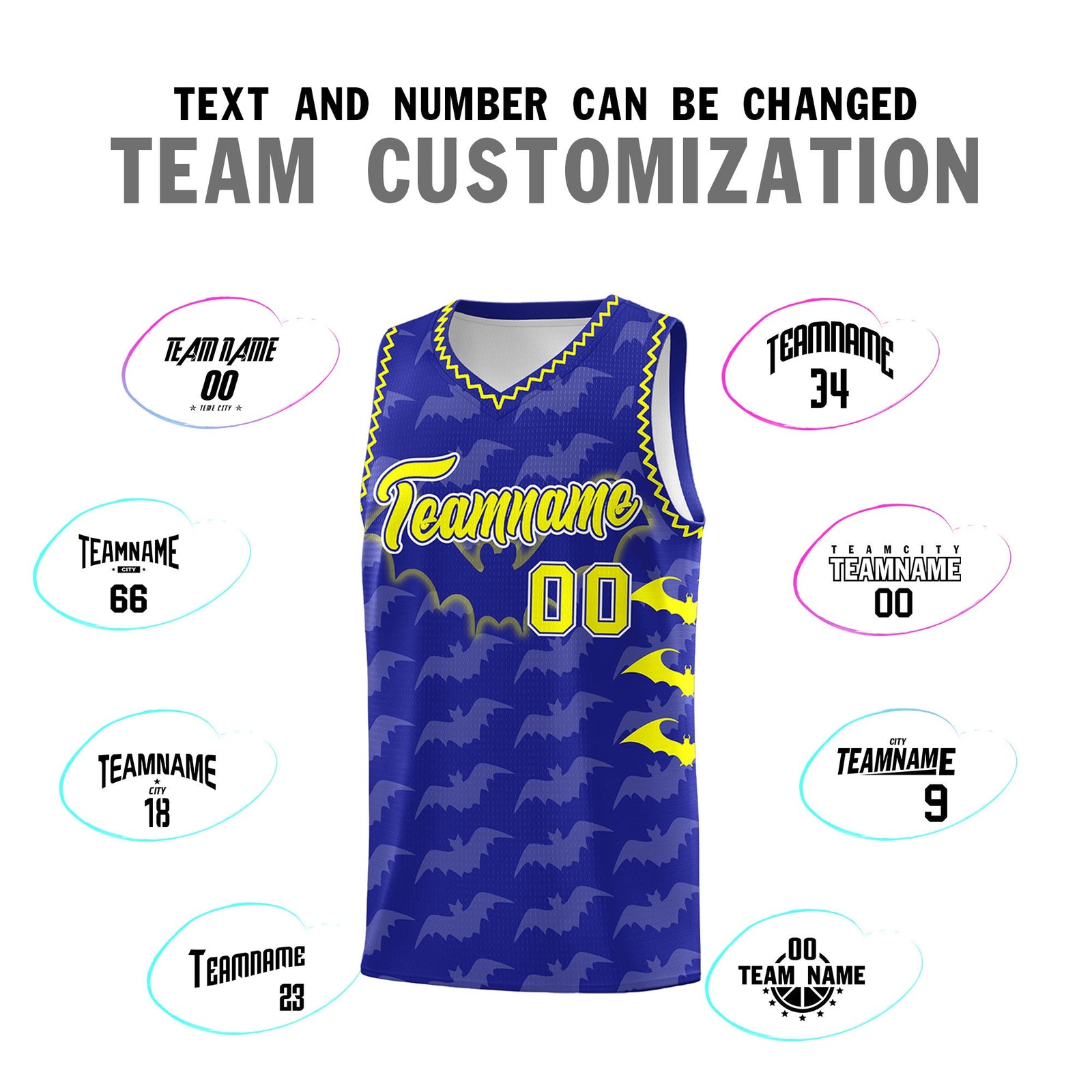 Custom Royal Fluorescent Yellow Bat Pattern Halloween Basketball Jersey | For Men,For Kid,For Youth,Sublimation Printed,Perfect for Training,Perfect for Parties,Add Name and Numbern | KXKSHOP