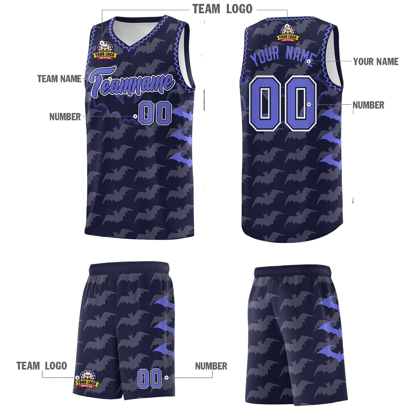 Custom Navy Purple Bat Pattern Halloween Basketball Jersey | For Men,For Kid,For Youth,Sublimation Printed,Perfect for Training,Perfect for Parties,Add Name and Numbern | KXKSHOP