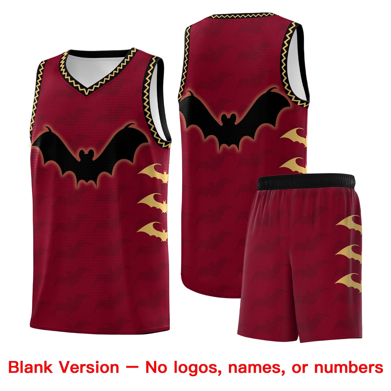 Custom Crimson Old Gold Bat Pattern Halloween Basketball Jersey | For Men,For Kid,For Youth,Sublimation Printed,Perfect for Training,Perfect for Parties,Add Name and Numbern | KXKSHOP