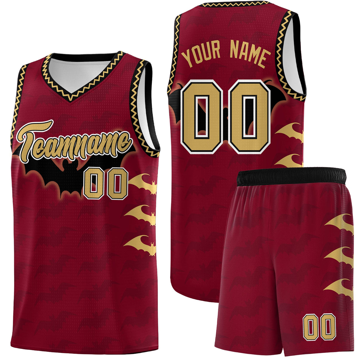 Custom Crimson Old Gold Bat Pattern Halloween Basketball Jersey | For Men,For Kid,For Youth,Sublimation Printed,Perfect for Training,Perfect for Parties,Add Name and Numbern | KXKSHOP