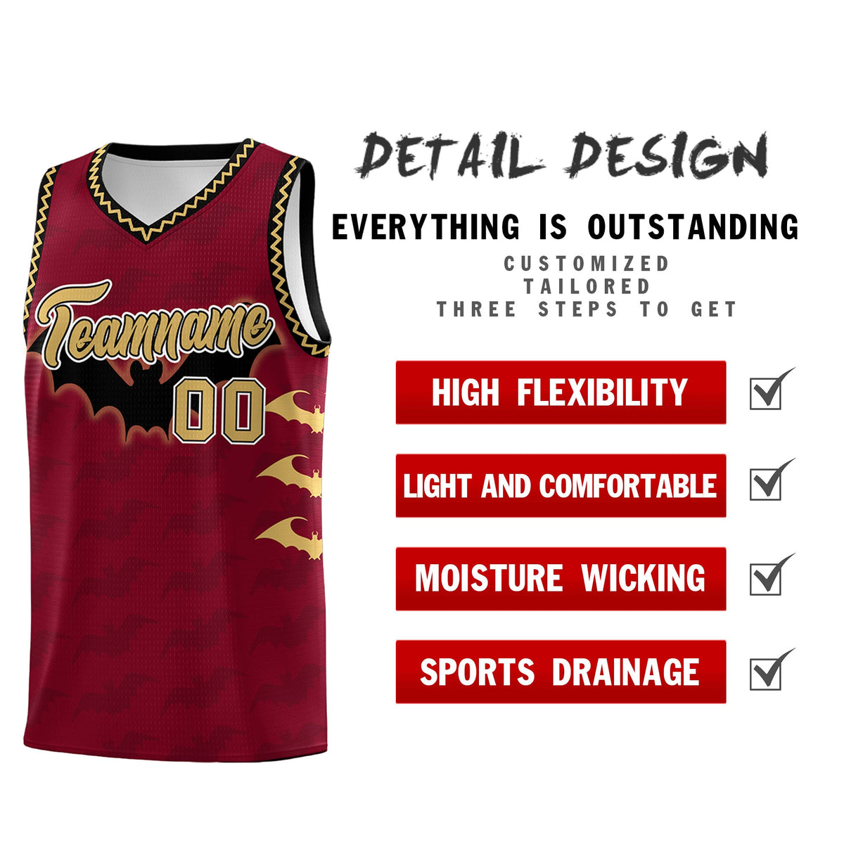 Custom Crimson Old Gold Bat Pattern Halloween Basketball Jersey | For Men,For Kid,For Youth,Sublimation Printed,Perfect for Training,Perfect for Parties,Add Name and Numbern | KXKSHOP
