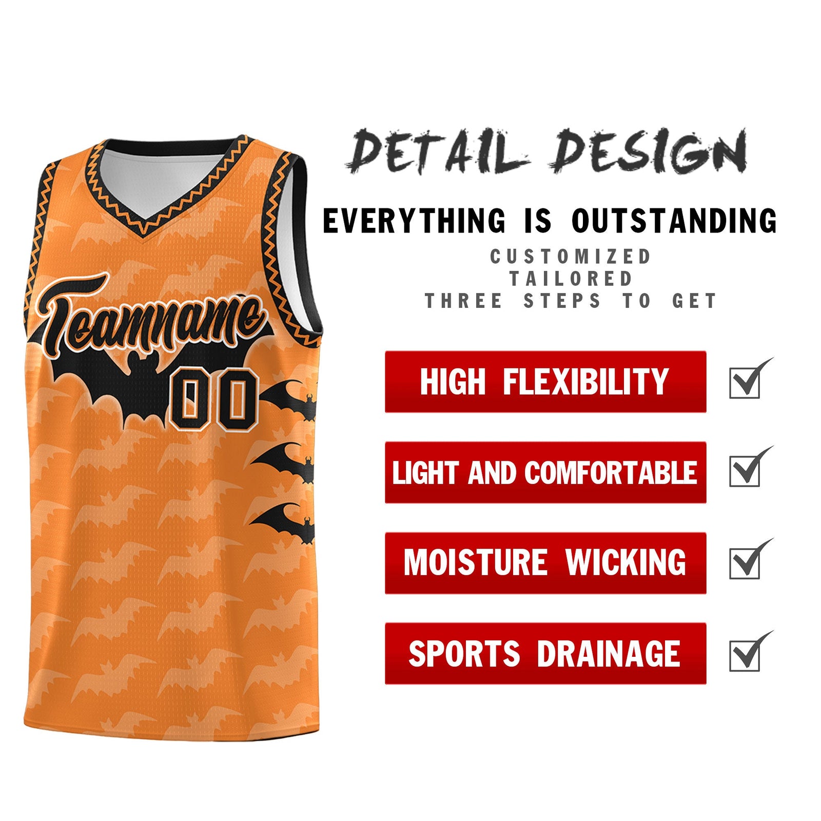 Custom Gold Orange Bat Pattern Halloween Basketball Jersey | For Men,For Kid,For Youth,Sublimation Printed,Perfect for Training,Perfect for Parties,Add Name and Numbern | KXKSHOP
