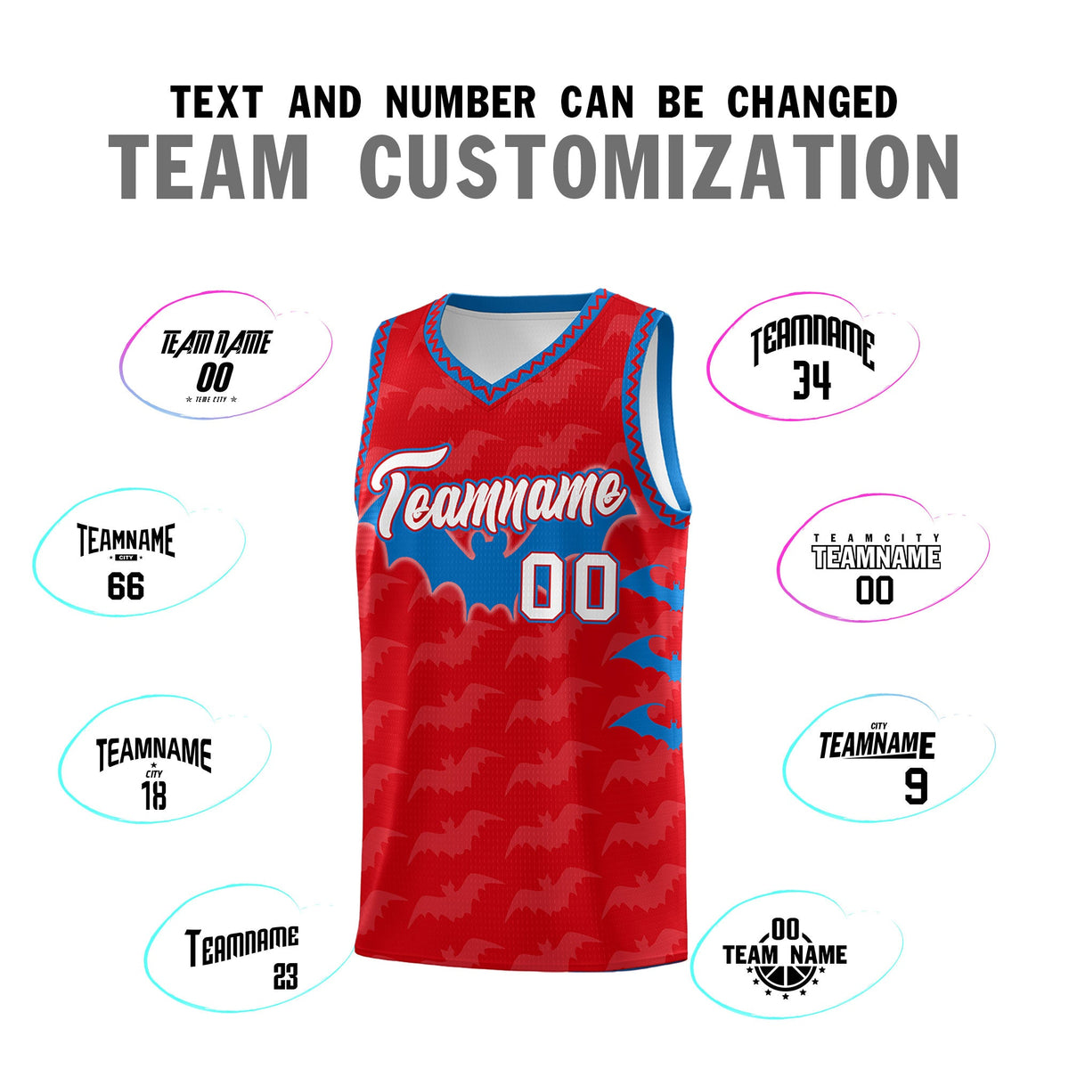 Custom Red Royal White Bat Pattern Halloween Basketball Jersey | For Men,For Kid,For Youth,Sublimation Printed,Perfect for Training,Perfect for Parties,Add Name and Numbern | KXKSHOP