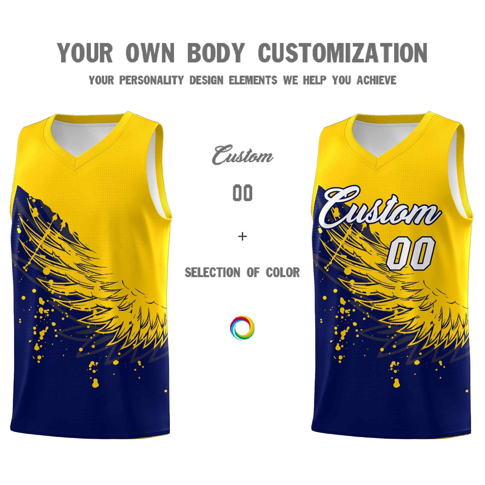 Custom Navy Gold Wing Pattern Sports Uniform Basketball Jersey| KXKSHOP