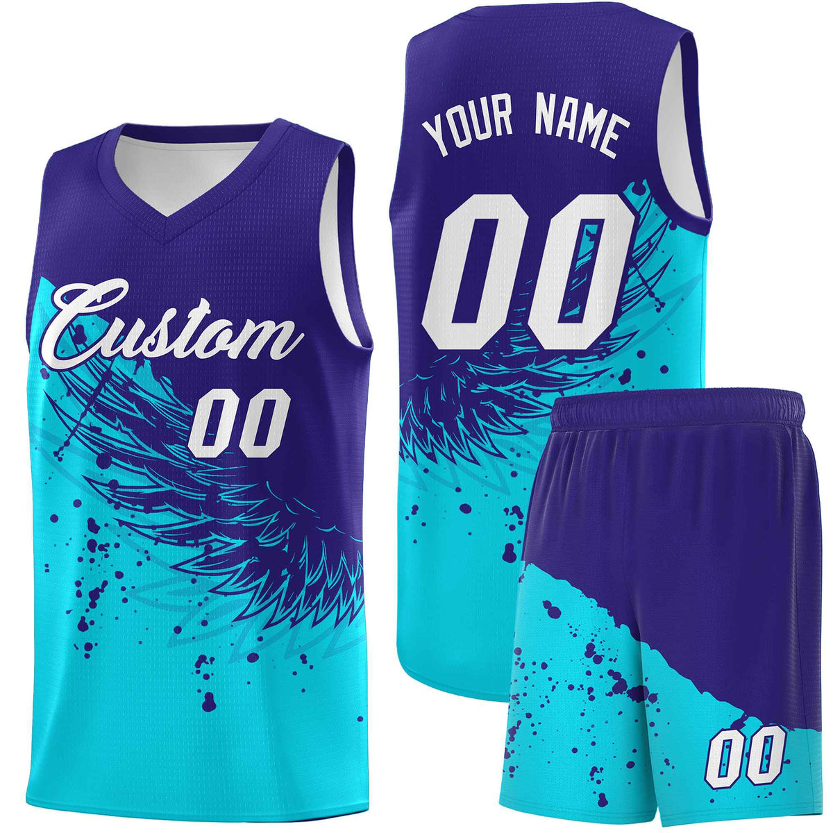 Custom Sky Blue Royal Wing Pattern Sports Uniform Basketball Jersey| KXKSHOP