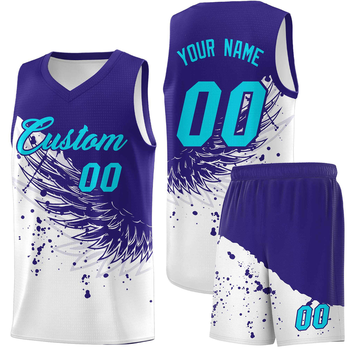 Custom White Royal Wing Pattern Sports Uniform Basketball Jersey| KXKSHOP