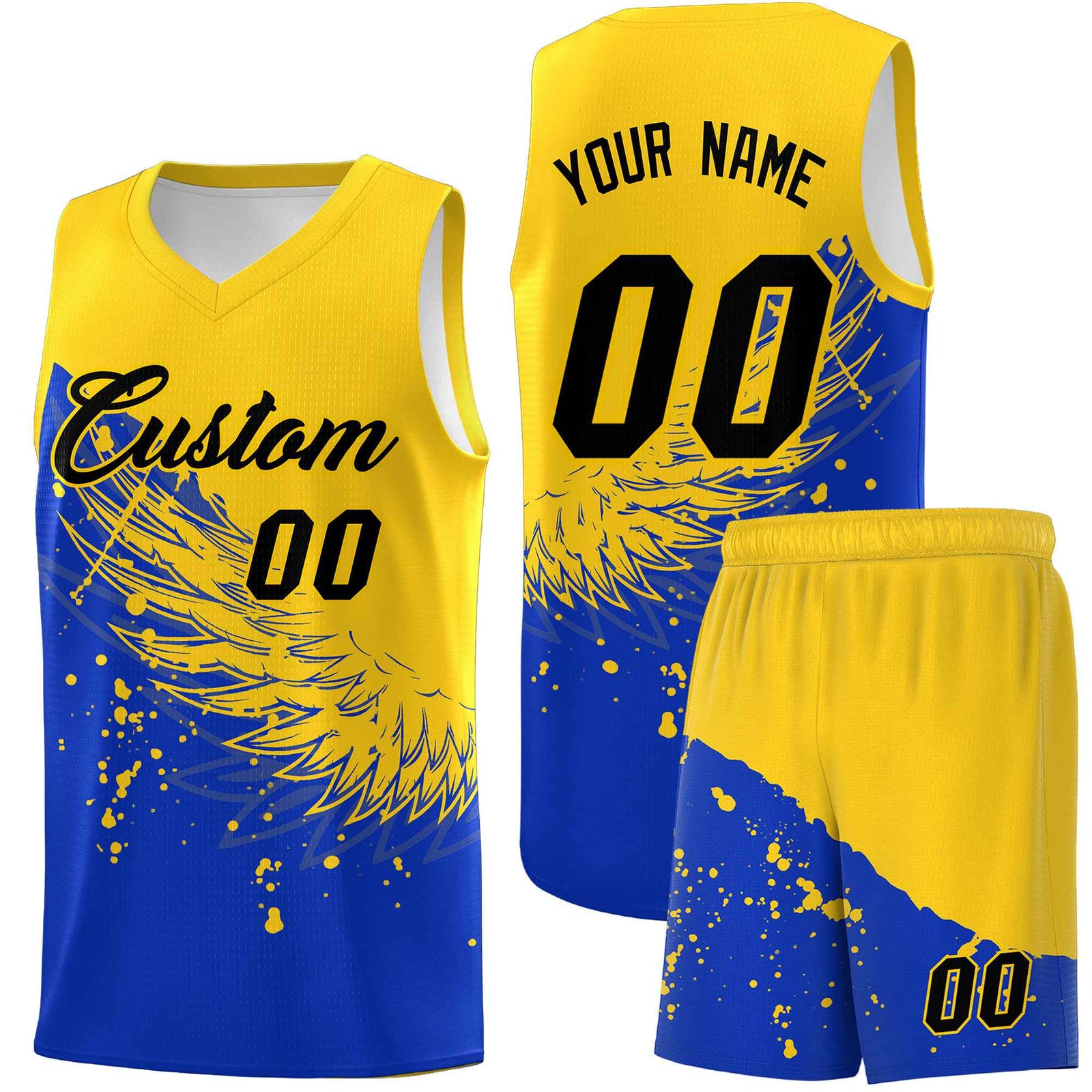 Custom Royal Gold Wing Pattern Sports Uniform Basketball Jersey| KXKSHOP