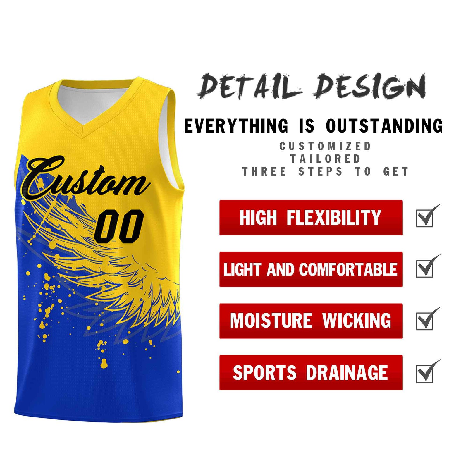 Custom Royal Gold Wing Pattern Sports Uniform Basketball Jersey| KXKSHOP