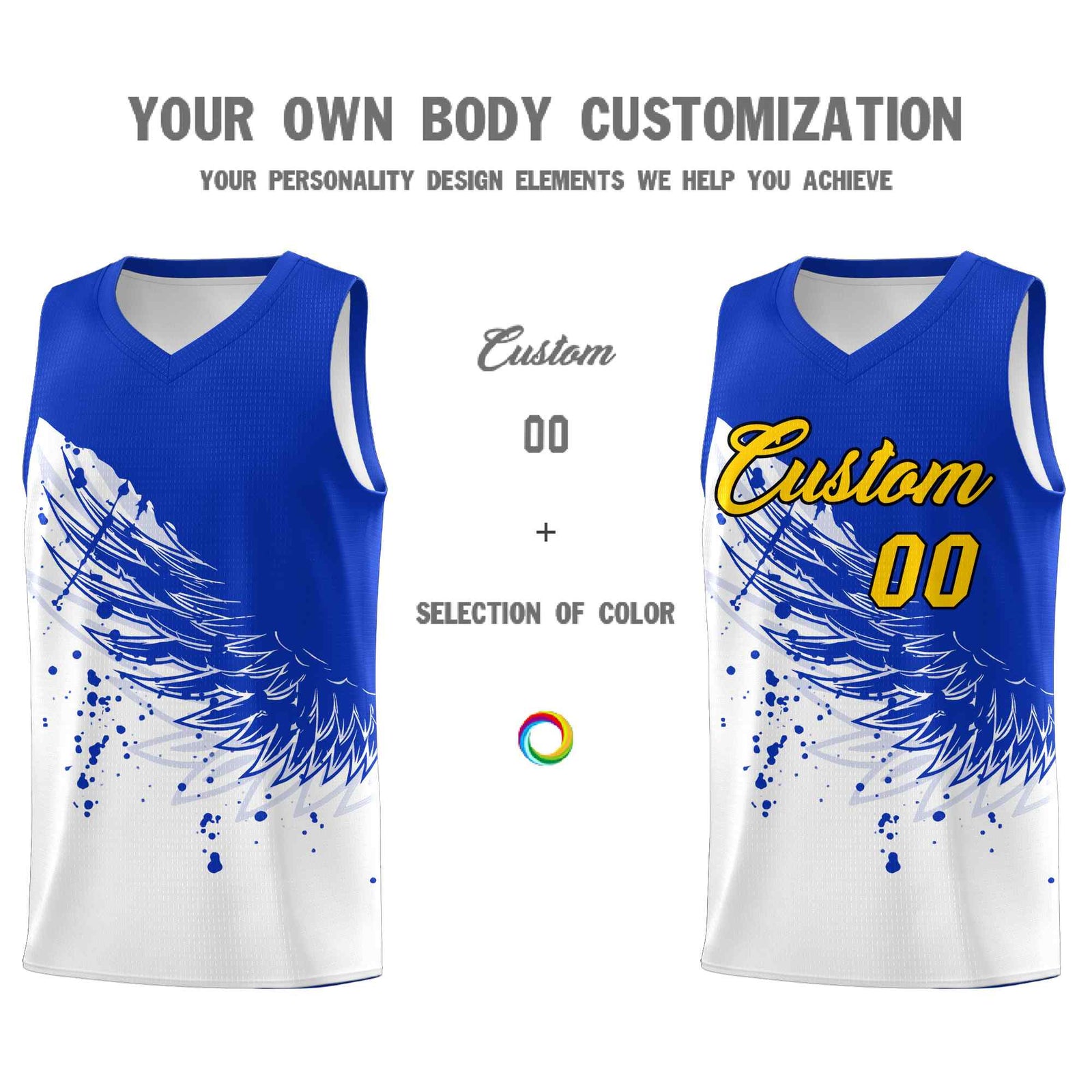 Custom White Royal Wing Pattern Sports Uniform Basketball Jersey| KXKSHOP