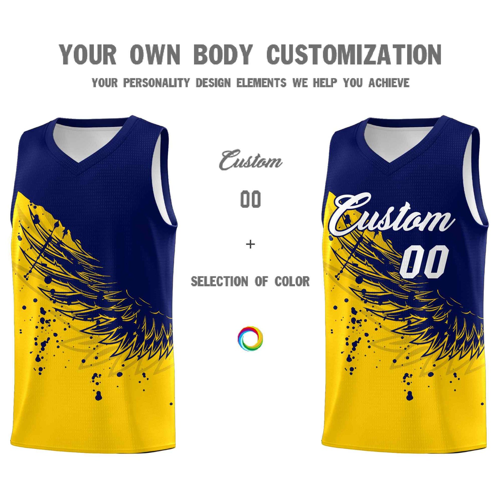 Custom Gold Navy Wing Pattern Sports Uniform Basketball Jersey| KXKSHOP