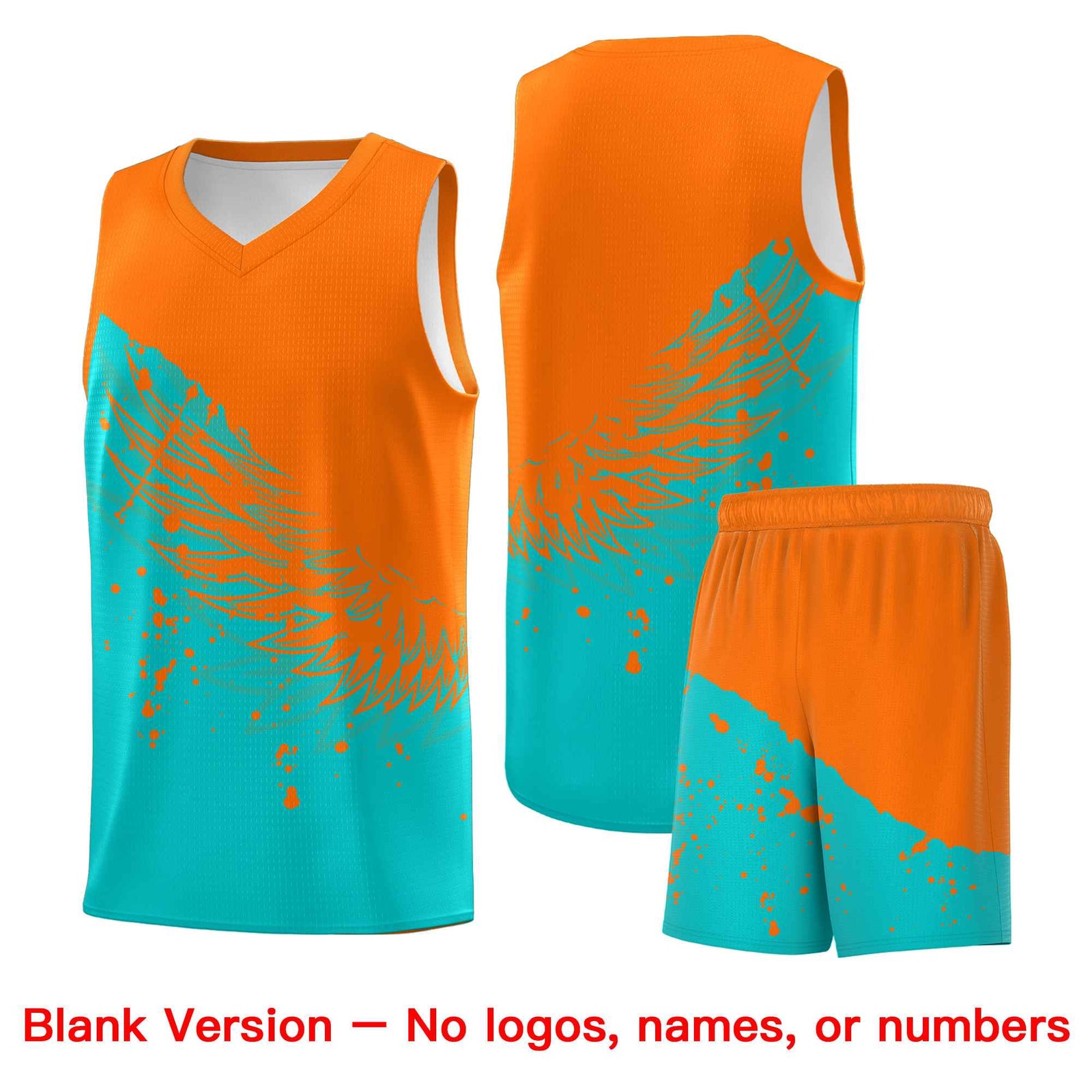 Custom Aqua Orange Wing Pattern Sports Uniform Basketball Jersey| KXKSHOP