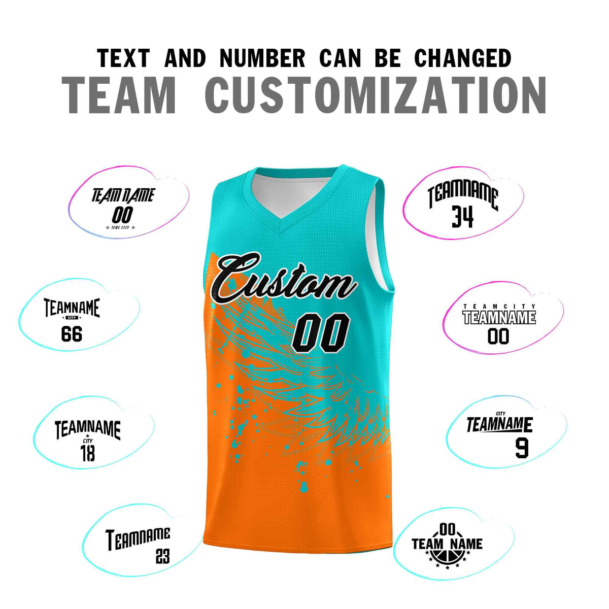 Custom Orange Aqua Wing Pattern Sports Uniform Basketball Jersey| KXKSHOP