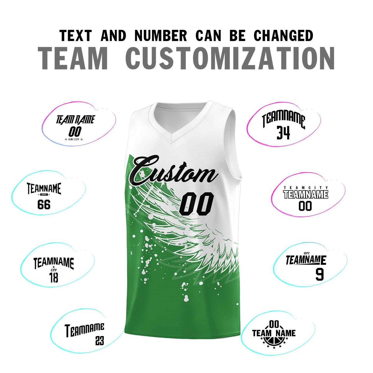 Custom Kelly Green White Wing Pattern Sports Uniform Basketball Jersey| KXKSHOP