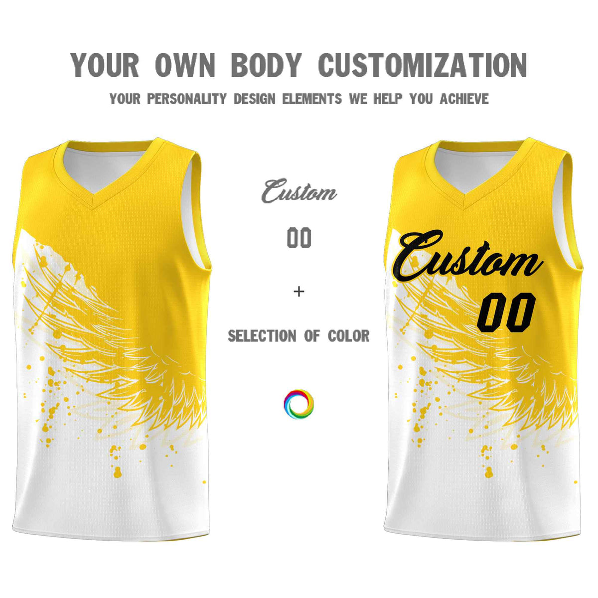 Custom White Gold Wing Pattern Sports Uniform Basketball Jersey| KXKSHOP