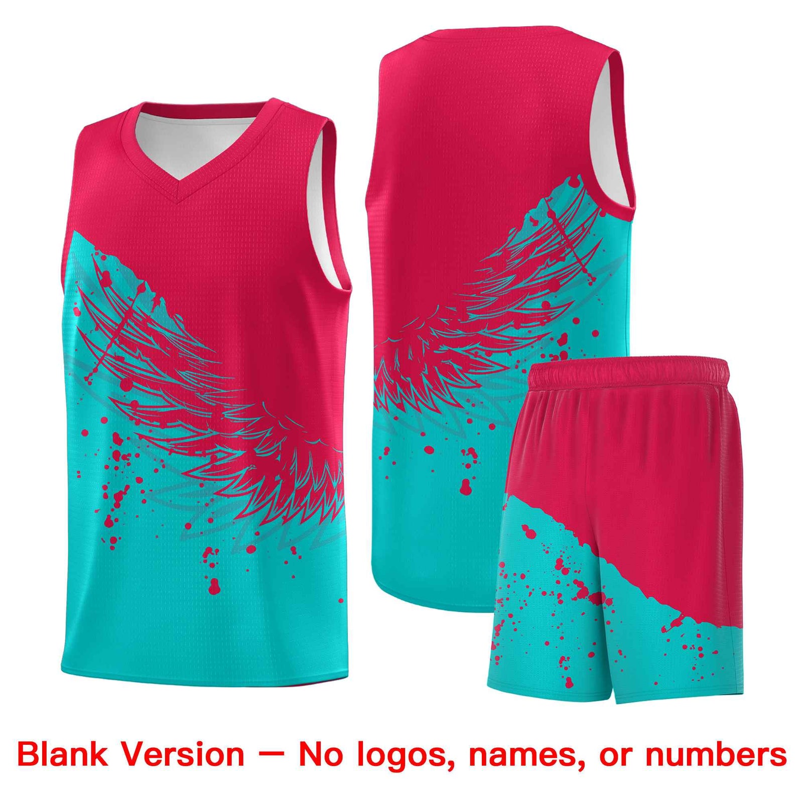 Custom Aqua Red Wing Pattern Sports Uniform Basketball Jersey| KXKSHOP